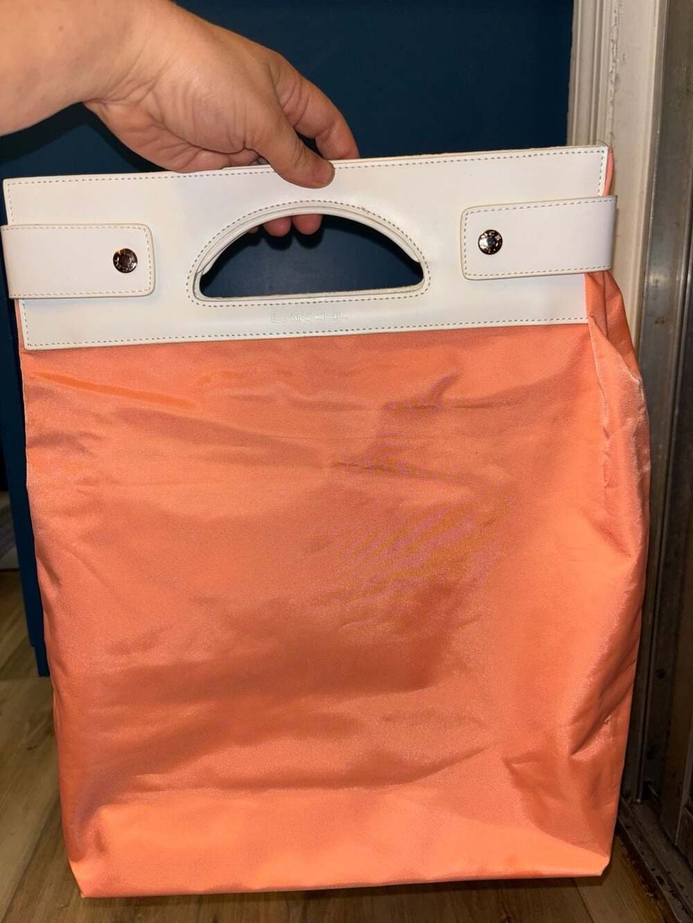 Lancel Convertible / Foldable Nylon Tote Ballistic Nylon in Peachy Sunset Orange
